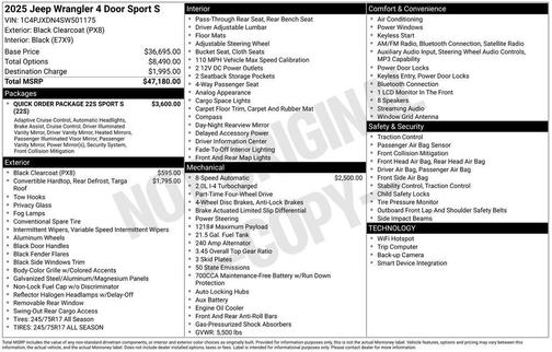 Black Clearcoat 2025 Jeep Wrangler Sport S