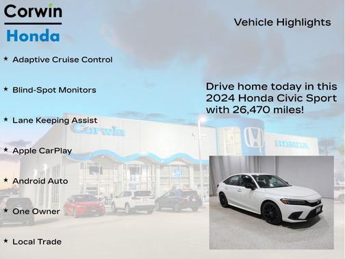 Platinum White Pearl 2024 Honda Civic Sport