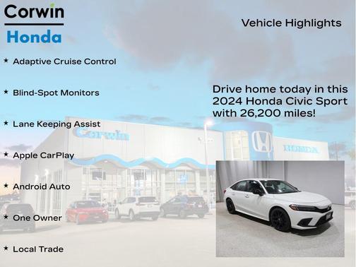 Platinum White Pearl 2024 Honda Civic Sport
