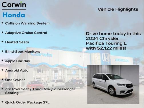 Bright White Clearcoat 2024 Chrysler Pacifica Touring L