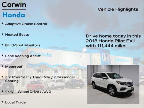 White Diamond Pearl 2018 Honda Pilot EX-L