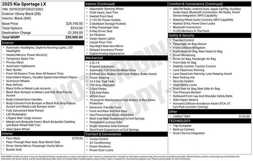 Ebony Black 2025 Kia Sportage LX