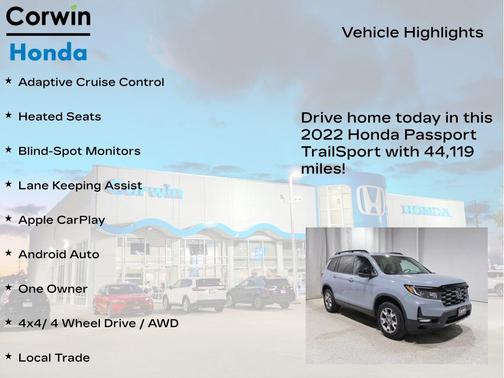 Sonic Gray Pearl 2022 Honda Passport AWD TrailSport