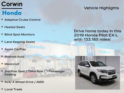 White Diamond Pearl 2019 Honda Pilot EX-L