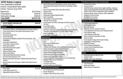 Crystal Black Silica 2020 Subaru Legacy Base