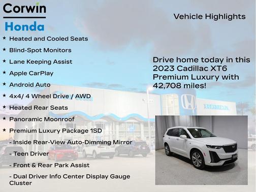 Crystal White Tricoat 2023 Cadillac XT6 Premium Luxury AWD