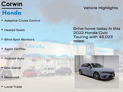 Sonic Gray Pearl 2022 Honda Civic Touring