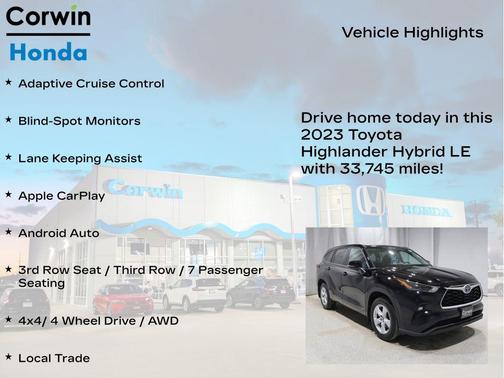 Midnight Black Metallic 2023 Toyota Highlander Hybrid LE