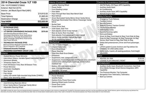 Red Hot 2014 Chevrolet Cruze 1LT