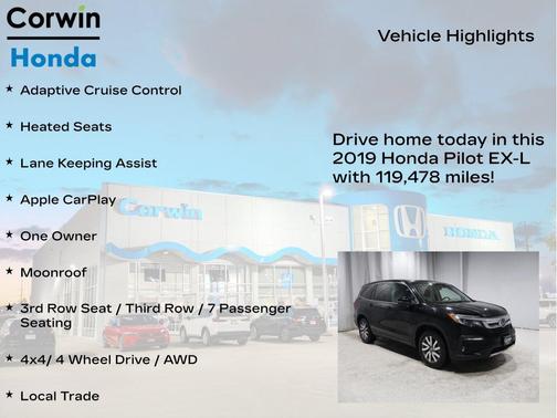 Crystal Black Pearl 2019 Honda Pilot EX-L