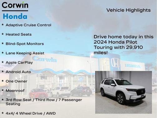 Platinum White Pearl 2024 Honda Pilot Touring 8-Passenger