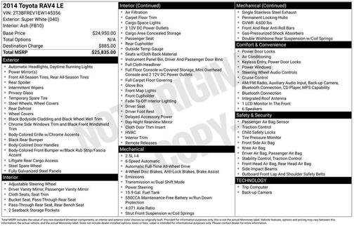 Super White 2014 Toyota RAV4 LE