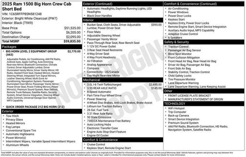 Bright White Clearcoat 2025 RAM 1500 Big Horn/Lone Star