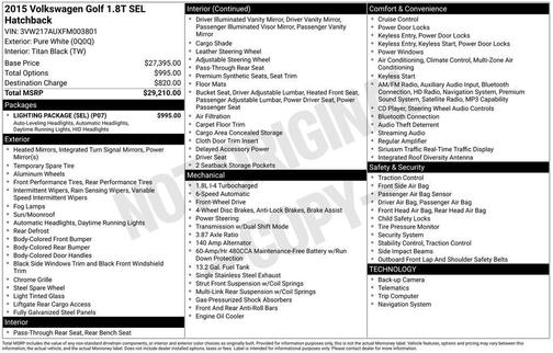 Pure White 2015 Volkswagen Golf Auto TSI SEL