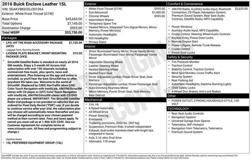 White Frost Tricoat 2016 Buick Enclave Leather