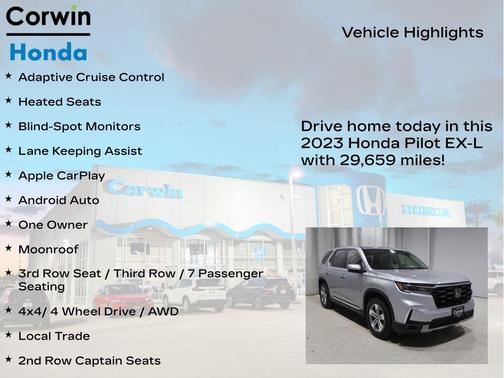 Lunar Silver 2023 Honda Pilot AWD EX-L 7 Passenger