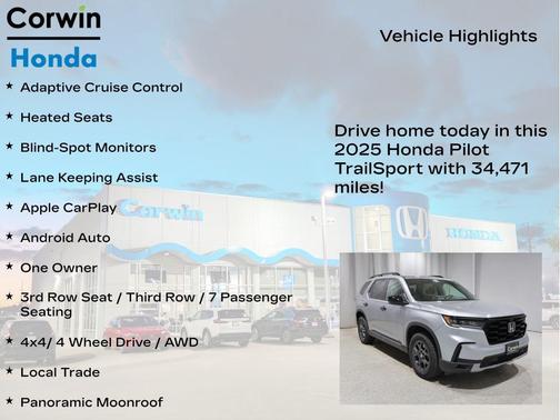 Lunar Silver 2025 Honda Pilot TrailSport