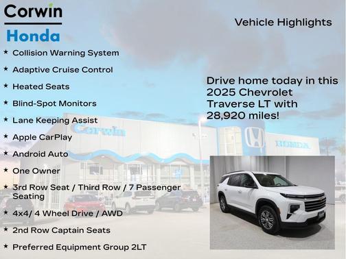 Summit White 2025 Chevrolet Traverse LT