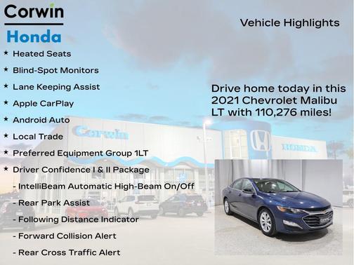 Northsky Blue Metallic 2021 Chevrolet Malibu FWD LT