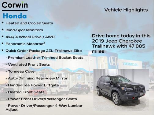 Diamond Black Crystal Pearl 2019 Jeep Cherokee Trailhawk Elite