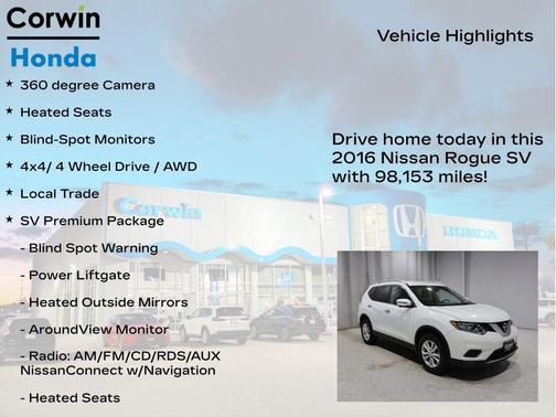 Glacier White 2016 Nissan Rogue SV