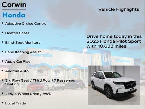 Platinum White Pearl 2023 Honda Pilot AWD Sport