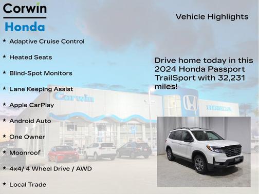 Platinum White Pearl 2024 Honda Passport AWD TrailSport