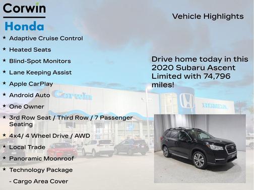 Crystal Black Silica 2020 Subaru Ascent Limited 7-Passenger