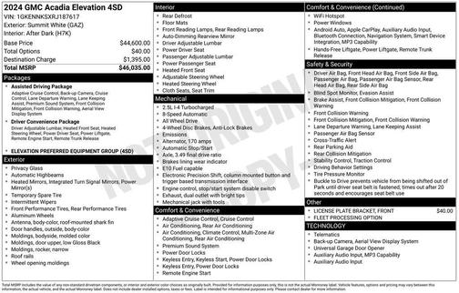 Summit White 2024 GMC Acadia AWD Elevation