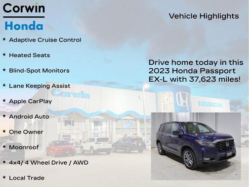 Obsidian Blue Pearl 2023 Honda Passport AWD EX-L