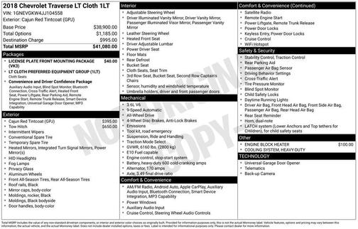 Cajun Red Tintcoat 2018 Chevrolet Traverse LT Cloth