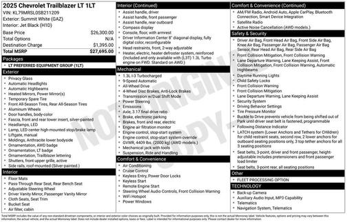 Summit White 2025 Chevrolet Trailblazer LT