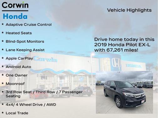 Crystal Black Pearl 2019 Honda Pilot EX-L