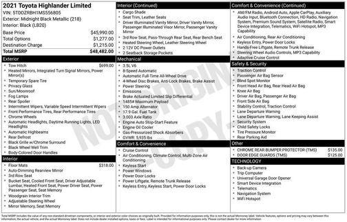Midnight Black Metallic 2021 Toyota Highlander Limited