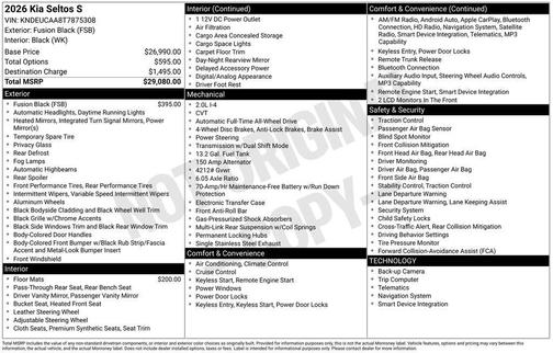 Fusion Black 2026 Kia Seltos S