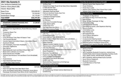 Ebony Black 2021 Kia Sorento S