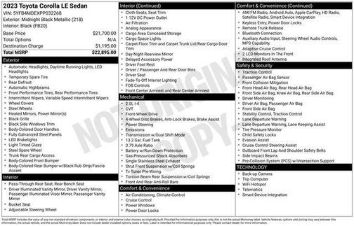 Midnight Black Metallic 2023 Toyota Corolla LE