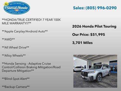 Silver 2026 Honda Pilot Touring 8-Passenger