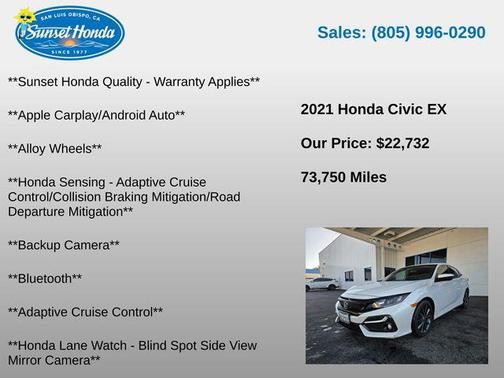 White 2021 Honda Civic EX