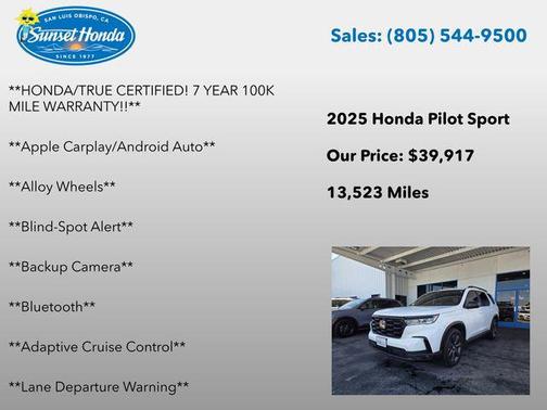 White 2025 Honda Pilot Sport