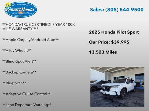 White 2025 Honda Pilot Sport