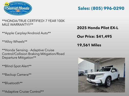 White 2025 Honda Pilot EX-L