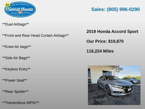 Silver 2019 Honda Accord Sport