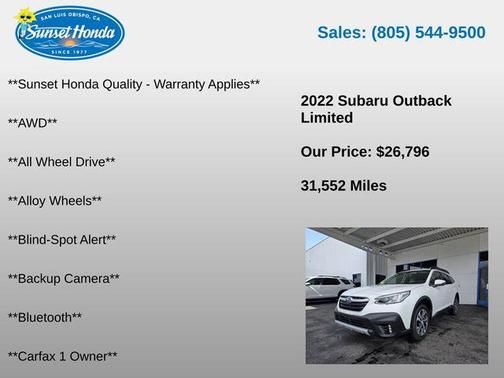 Crystal White Pearl 2022 Subaru Outback Limited