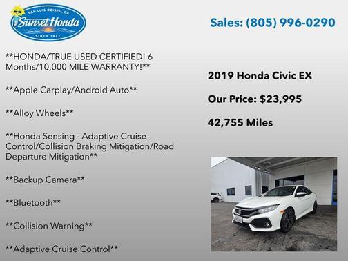White 2019 Honda Civic EX