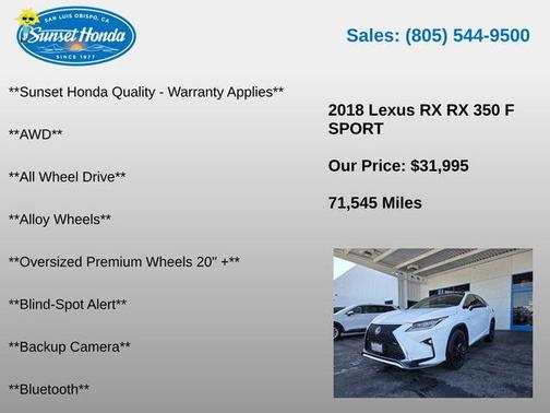 Ultra White 2018 Lexus RX 350 F Sport