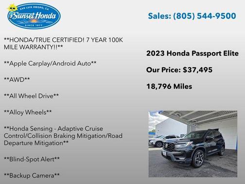 Crystal Black Pearl 2023 Honda Passport AWD Elite