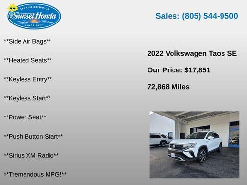 White 2022 Volkswagen Taos 1.5T SE