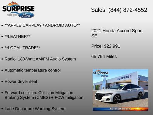 Platinum White Pearl 2021 Honda Accord Sport SE 1.5T