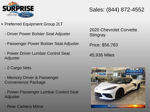 Arctic White 2020 Chevrolet Corvette Stingray w/2LT